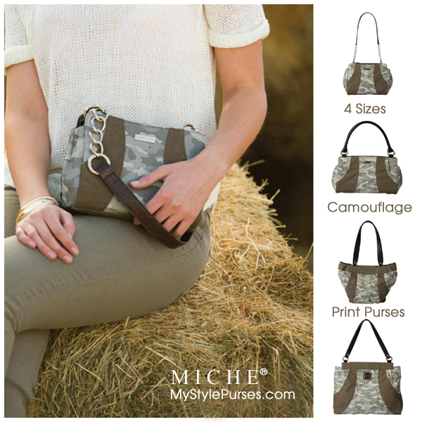 Camouflage Purses in 4 sizes: Petite, Classic, Demi and Prima Bags from Miche at MyStylePursesShop.com